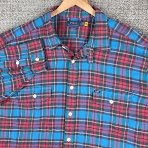 Polo Ralph Lauren Performance Flannel Plaid Button Shirt Mens 4XLT Flap Pockets